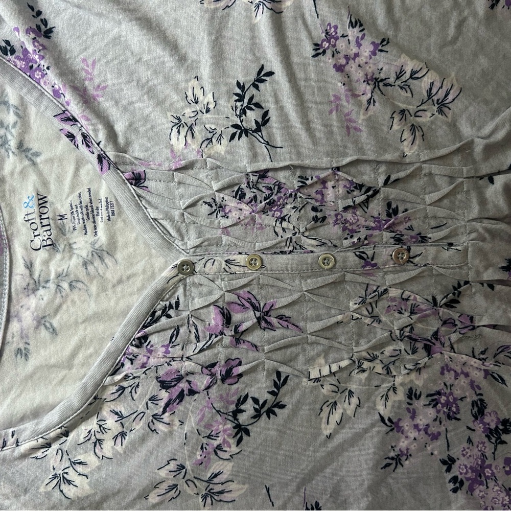 Croft & Barrow Gray and Purple Floral Blouse